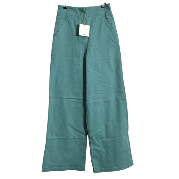 Tibi NWT Wide Leg High Rise Pants Women’s Size 6 Green Cotton Blend Casual - Picture 1 of 11